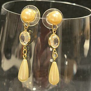 Swarovski Pearl & Crystal dangle pierced earrings - 80s vintage